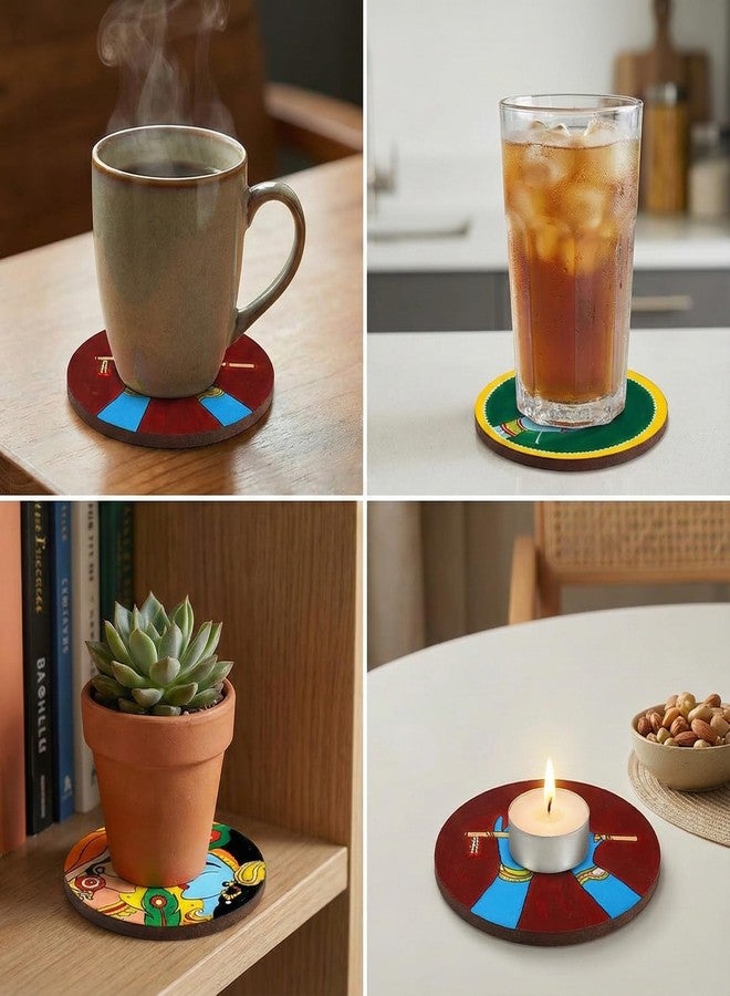 HOBBY INDIA DIY Mandala Coaster Art Craft Painting Kit Set for Kids & Adults | Pre-Marked Wooden MDF Materials, Gift for Boys & Girls, Home, Office, Activity, Coloring Tea Cup Table Birthday Kitchen (Krishna Mandala Costers) - Image 3